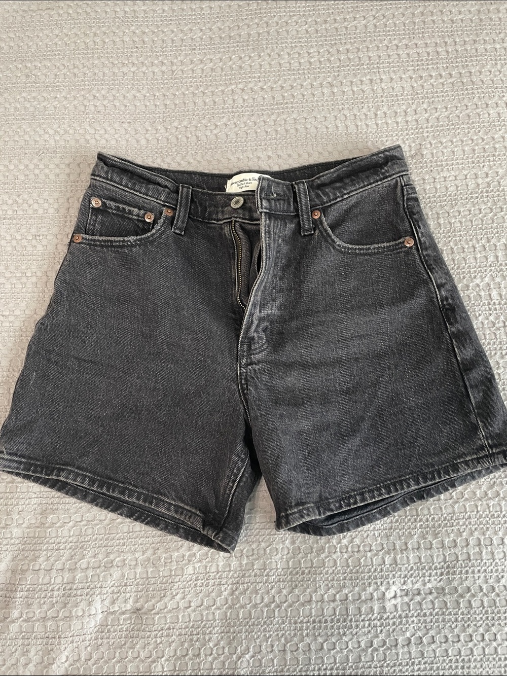 High-Rise Abercrombie Dad Black Denim Dad Shorts